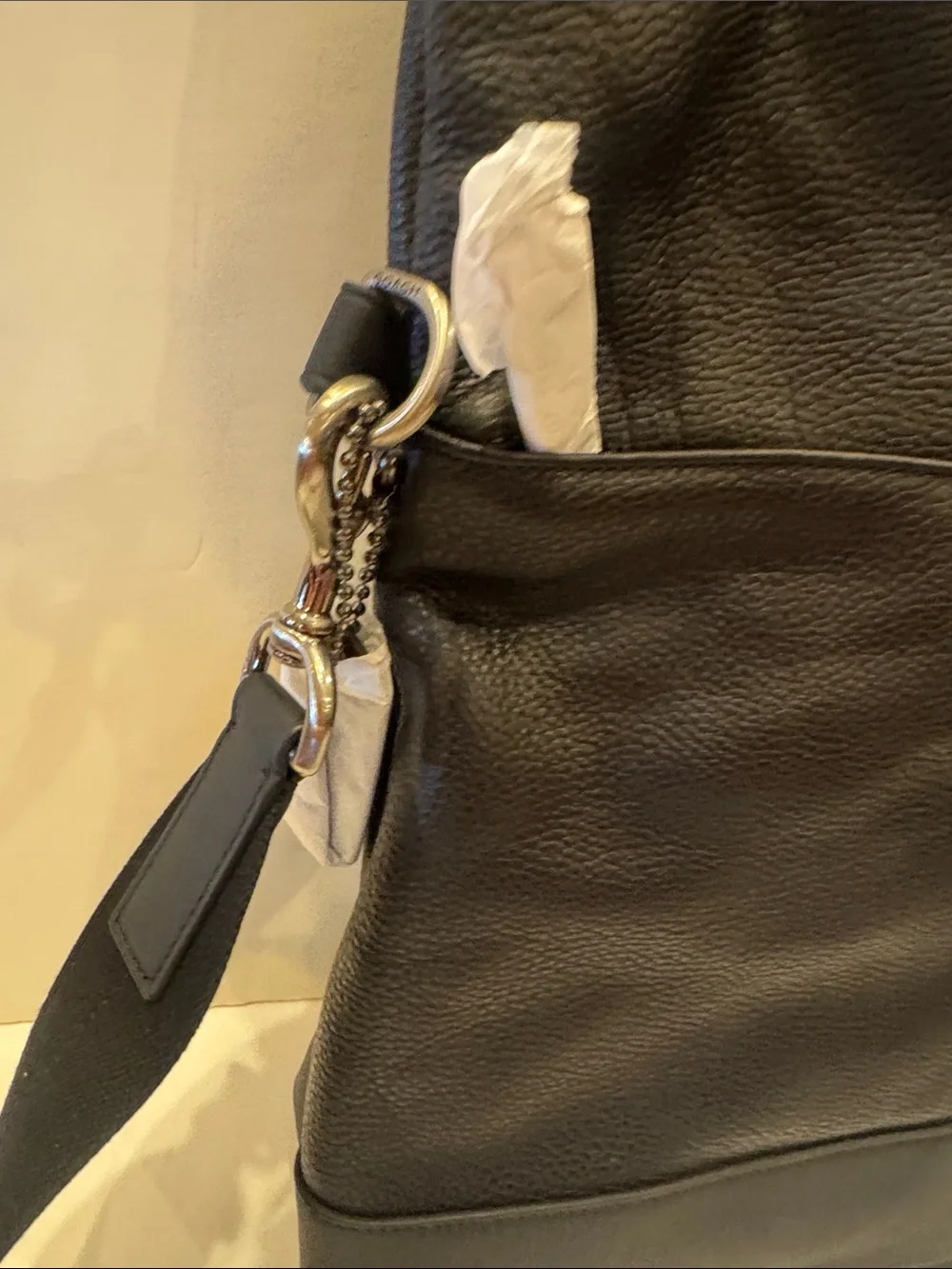 Coach Black Leather Messenger Bag with Adjustable Strap